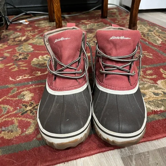 Eddie Bauer Burgundy and Brown Duck Boots - Picture 1 of 4